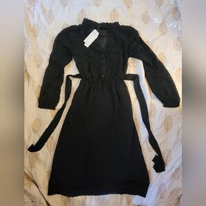 Elegant Black Women's Dress Swiss Dot Midi